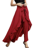 Fashion Navy Chiffon Tie-Waist Ruffle Wide Leg Loose Pants