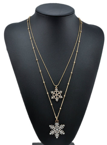 Gold Rhinestone Snowflake Pendant Long Chian Necklace