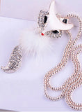 Embedded Crystal Fox Long Necklace 