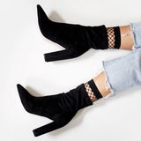 Trendy Mid-Calf Women's Boots Pointed Toe Square Heel Shoes 