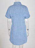 Blue Short Sleeve Buttoned Denim Shirt Dress