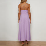 Plain Spaghetti Strap Backless High Waist Elegant Maxi Dress