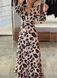 Women Cheetah Print Button Design Maxi Dress