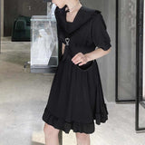 Back Harajuku Ruffles Short Sleeve  Dark Punk Gothic Dress