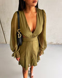 Solid Contrast Mesh Sexy V-Neck Cut-Out Back Dress