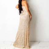 Sexy Spaghetti Strap Rhinestone Mesh Sequined Maxi Dress