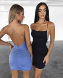 Women with Cross Straps Back Sexy Ruched Mini Dress