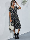 Chiffon Dress Summer Dress Casual V-neck Short-sleeved A-line Beach Long Robe Dress