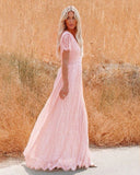 Fashion Women Deep V-neck Lace Hollow Out Bohemian Maxi Dress