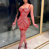 Sexy Spaghetti Strap Studded Beading Bodycon Party Dress