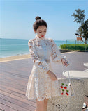 High Quality Vintage Hollow Out Lace Floral Embroidery Party Dress