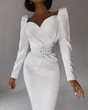 Puff Long Sleeve Ruched Pencil Dress