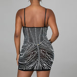 Sexy Spaghetti Strap Studded Beading Bodycon Party Dress