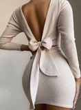 Open Back Knotted Long Sleeve Bodycon Dress