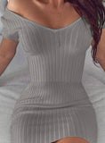 Solid V Neck Short Sleeve Casual Slim Mini Dress