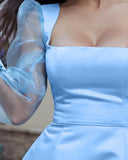 Puff Lantern Sleeve Sheer Mesh Party Dress