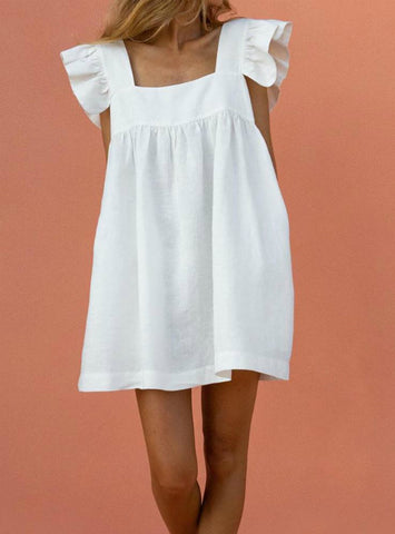 Neck Ruffle Sleeve Women Short Sleeve Casual Mini Dresses