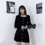 Black Gothic Women Vintage Long Sleeve Mini Dresses