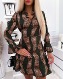 Leopard Print Flounce Sleeve Button Front Shirt Dress