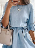 Solid Ruffles Sashes Casual Elegant Sweet Woman Dress