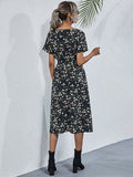 Chiffon Dress Summer Dress Casual V-neck Short-sleeved A-line Beach Long Robe Dress