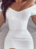 Solid V Neck Short Sleeve Casual Slim Mini Dress