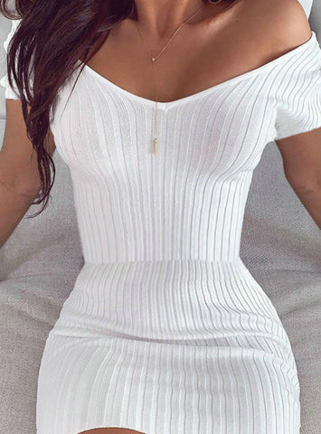 Solid V Neck Short Sleeve Casual Slim Mini Dress