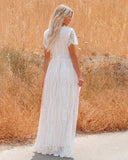 Fashion Women Deep V-neck Lace Hollow Out Bohemian Maxi Dress