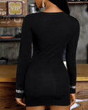 Women Sexy Studded One Shoulder Long Sleeve Bodycon Party Dress