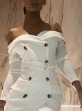Women Long Sleeve Solid Double Breasted Slit Blazer Dress