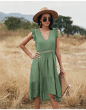 Hollow Out Ruffle Pink Lace Slim Elegant Dresses