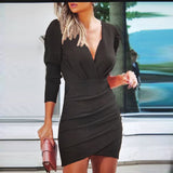 Sexy Plunge Ruched Long Sleeve Bodycon Dress