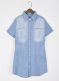 Blue Short Sleeve Buttoned Denim Shirt Dress