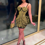 Sexy Spaghetti Strap Studded Beading Bodycon Party Dress