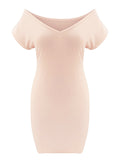 Solid V Neck Short Sleeve Casual Slim Mini Dress