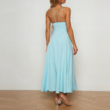 Plain Spaghetti Strap Backless High Waist Elegant Maxi Dress