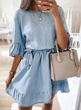 Solid Ruffles Sashes Casual Elegant Sweet Woman Dress
