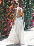Blue Bohemia Lace Backless V-neck Waist Maxi Dress