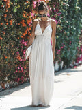 Blue Bohemia Lace Backless V-neck Waist Maxi Dress