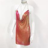 Metal Sequined Hollow Nightclub Deep V Sling Dress Dress Skirt