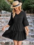 Fashion V-neck Solid Color Loose Dress