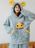 GRAY DUCK HOODED FLANNEL WINTER HOME CLOTHES