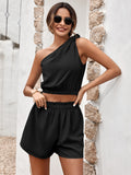 fashion diagonal shoulder solid color slim ladies suit