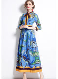 PRINTED PLEATED SLIM MEDIUM AND LONG DRESS
