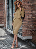 fashion waist lantern long sleeve split hip dress