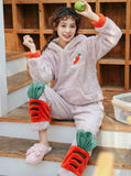 PINK STRAWBERRY HOODED FLANNEL WINTER HOME CLOTHES
