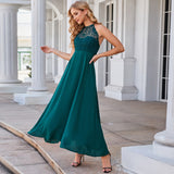 Green Halter Lace Chiffon Beach Dress