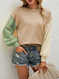 autumn and winter new pullover sweater round neck loose contrast sweater women