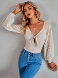 knotted V-neck solid color slim knit top