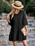 Fashion V-neck Solid Color Loose Dress
